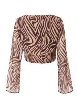 Quiz Brown Chiffon Tiger Print Top