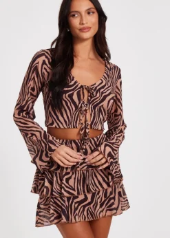 Quiz Brown Chiffon Tiger Print Top