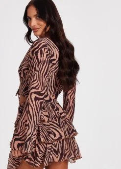 Quiz Brown Chiffon Tiger Print Top