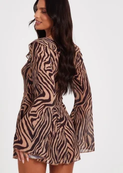 Quiz Brown Chiffon Tiger Print Dress