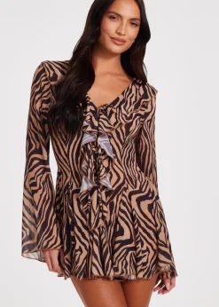 Quiz Brown Chiffon Tiger Print Dress