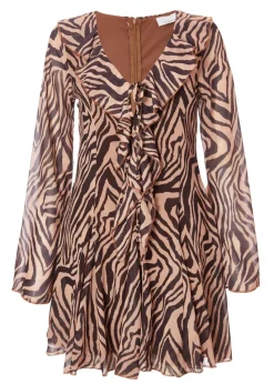 Quiz Brown Chiffon Tiger Print Dress