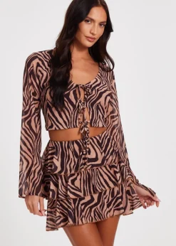 Quiz Brown Chiffon Tiger Print Skirt