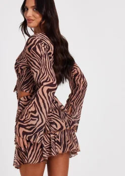 Quiz Brown Chiffon Tiger Print Skirt