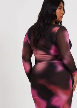 Quiz Brown Curve Marble Print Crop Top