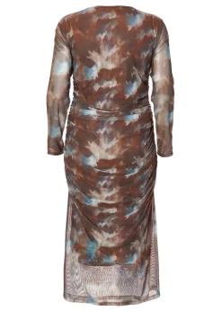 Quiz Brown Curve Mesh Printed Midaxi Dress