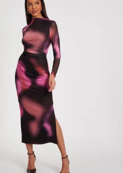 Quiz Brown Marble Print Midaxi Dress