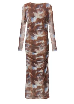 Quiz Brown Mesh Printed Midaxi Dress