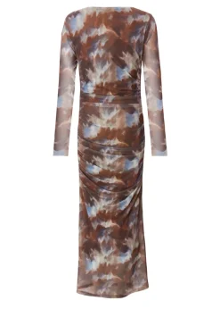 Quiz Brown Mesh Printed Midaxi Dress