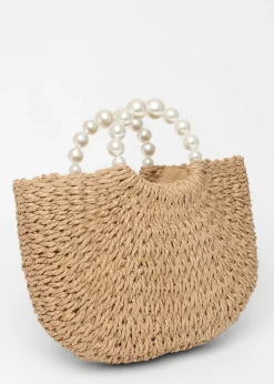 Quiz Brown Pearl Raffia Bag