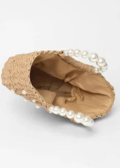 Quiz Brown Pearl Raffia Bag