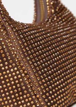 Quiz Brown Satin Diamante Bag