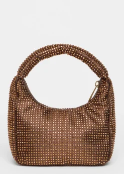 Quiz Brown Satin Diamante Bag