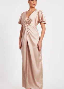 Quiz Champagne Satin Midaxi Dress