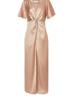 Quiz Champagne Satin Midaxi Dress