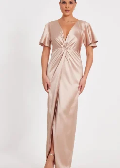 Quiz Champagne Satin Midaxi Dress