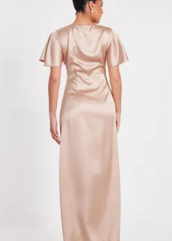 Quiz Champagne Satin Midaxi Dress