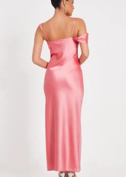 Quiz Coral Satin Drop Shoulder Maxi Dress