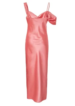 Quiz Coral Satin Drop Shoulder Maxi Dress