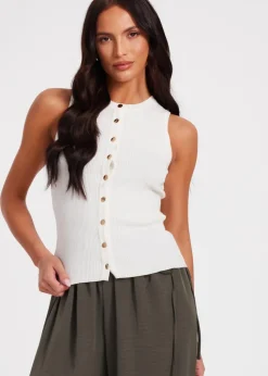 Quiz Cream Button Front Top