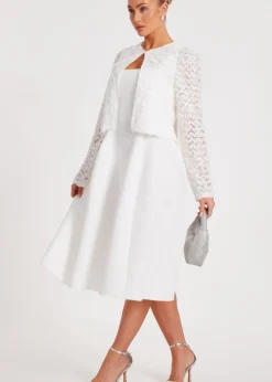 Quiz Cream Chiffon Floral Cropped Jacket