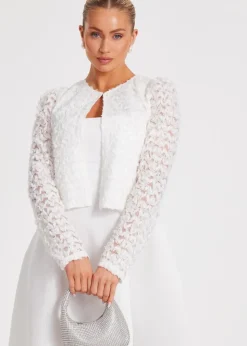 Quiz Cream Chiffon Floral Cropped Jacket