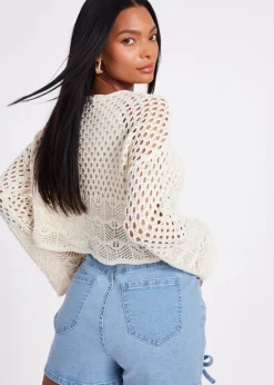 Quiz Cream Crochet Long Sleeve Top