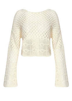 Quiz Cream Crochet Long Sleeve Top