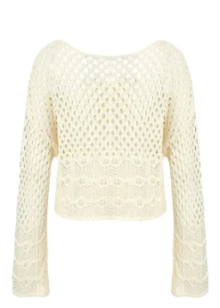 Quiz Cream Crochet Long Sleeve Top