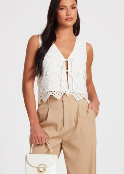 Quiz Cream Crochet Waistcoat