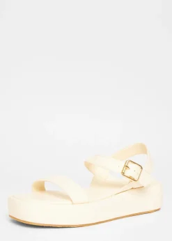 Quiz Cream Faux Leather Flatform Sandals