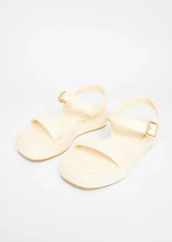 Quiz Cream Faux Leather Flatform Sandals
