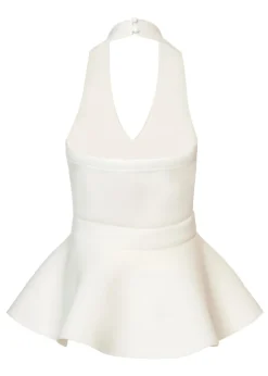 Quiz Cream Halter Neck Peplum Top