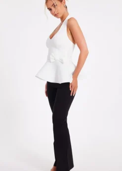 Quiz Cream Halter Neck Peplum Top