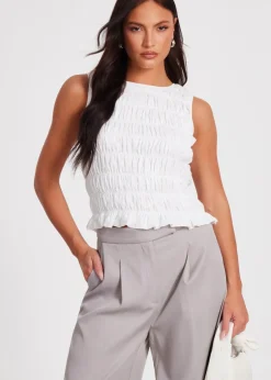 Quiz Cream Jacquard Gathered Top