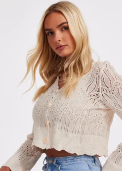 Quiz Cream Knit Cropped Cardigan