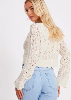 Quiz Cream Knit Cropped Cardigan