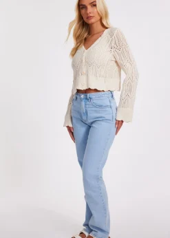 Quiz Cream Knit Cropped Cardigan