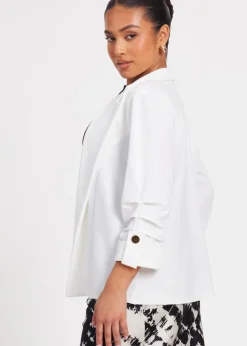 Quiz Cream Petite Ruched Sleeve Blazer