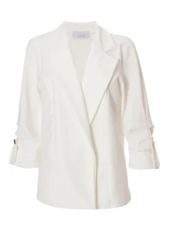 Quiz Cream Petite Ruched Sleeve Blazer