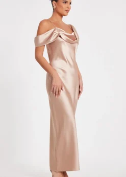 Quiz Cream Satin Drop Shoulder Maxi Dress