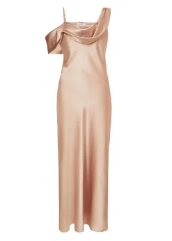 Quiz Cream Satin Drop Shoulder Maxi Dress