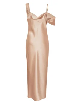 Quiz Cream Satin Drop Shoulder Maxi Dress