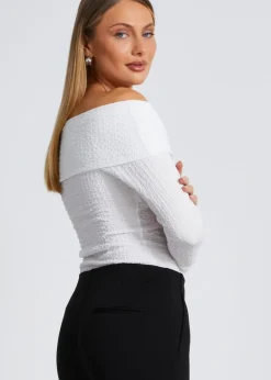 Quiz Cream Textured Bardot Top