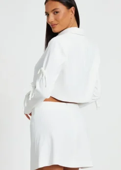 Quiz Cream Tie Sleeve Cropped Blazer