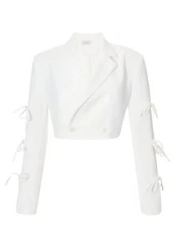 Quiz Cream Tie Sleeve Cropped Blazer