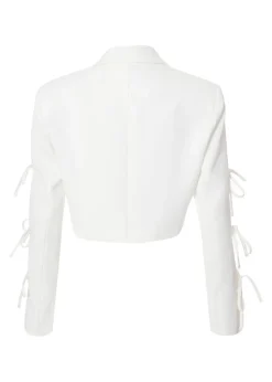 Quiz Cream Tie Sleeve Cropped Blazer