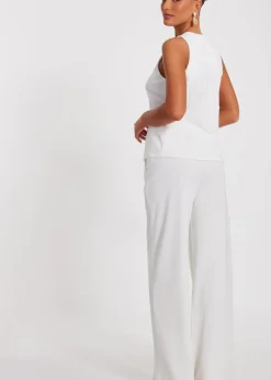 Quiz Cream Wide Leg Trousers