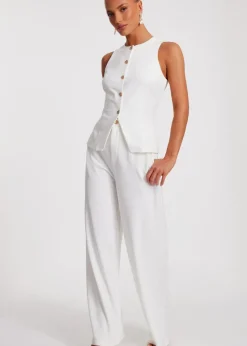 Quiz Cream Wide Leg Trousers