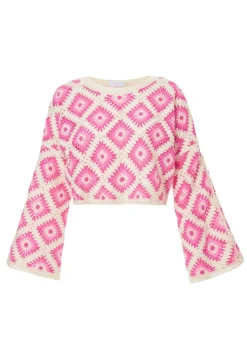 Quiz Fuschia Crochet Geometric Crop Top